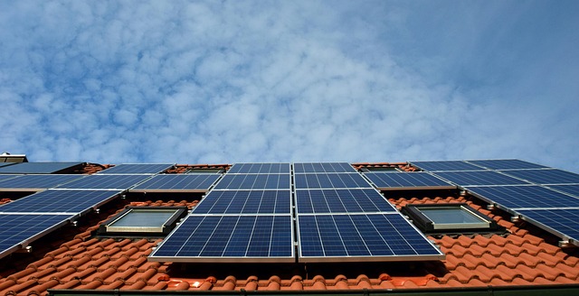 solar panel system on Canadian home roof with snow landscape